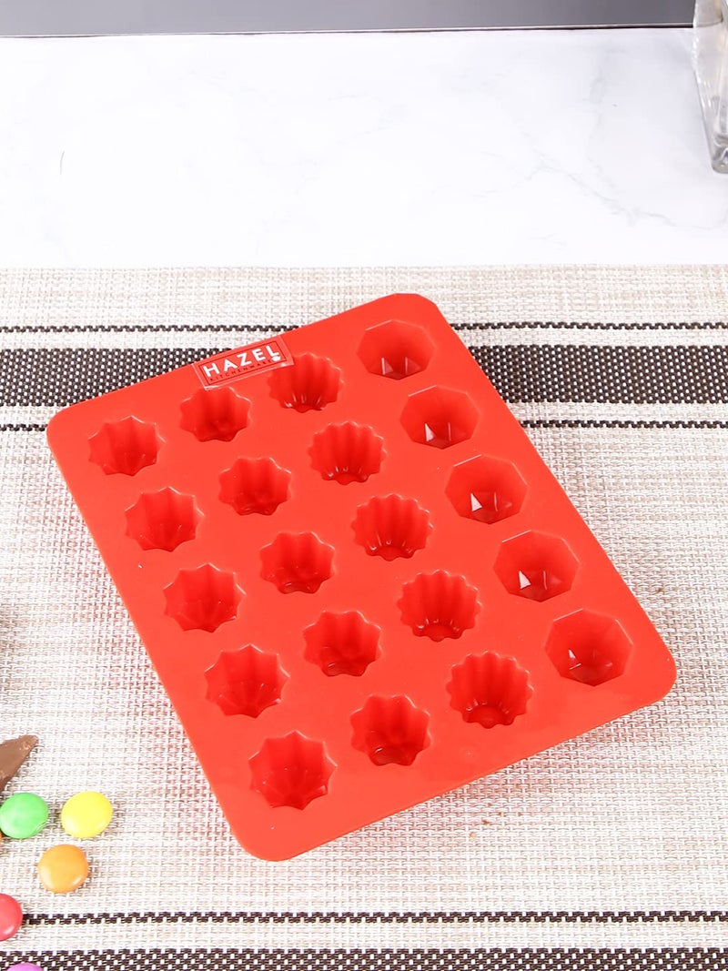 HAZEL Silicone Flower and Round Chocolate 3D DIY Homemade Candy Baking Mould, Oven Safe Food Grade Reusable, Red - Image 1