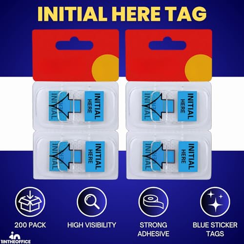 1InTheOffice Initial Here Flags – Blue Arrow Sticker Tabs, Self-Adhesive Initial Here Tabs & Sticky Tabs, Initial Stickers, 200-Pack - Image 2