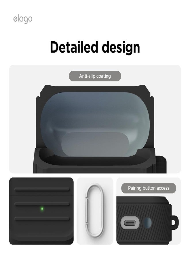 elago Compatible with Samsung Galaxy Buds 3 Pro & 3 & 3 FE Case, Armor Case with Carabiner, Premium Silicone Cover, Wireless Charging, Headphone Accessories, for Men, for Women (Black) - Image 5