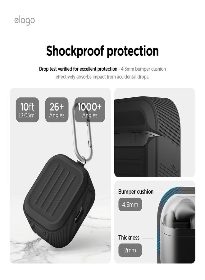 elago Compatible with Samsung Galaxy Buds 3 Pro & 3 & 3 FE Case, Armor Case with Carabiner, Premium Silicone Cover, Wireless Charging, Headphone Accessories, for Men, for Women (Black) - Image 3