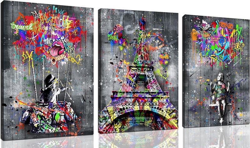 SIXTTART Banksy 3 Piece Canvas Wall Art - Image 1