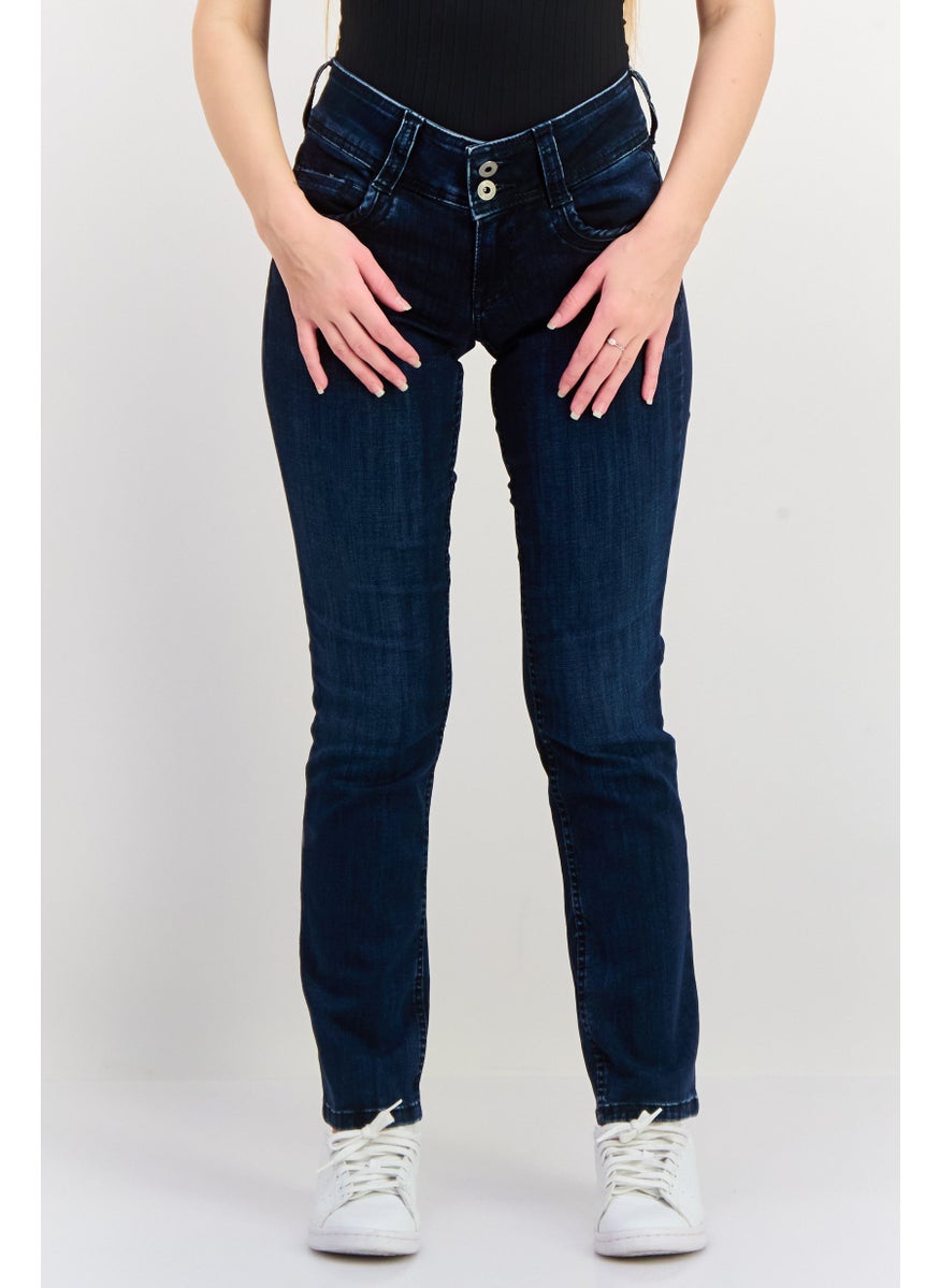 Pepe Jeans Women Straight Washed Stretchable Jeans, Dark Denim  - Image 1