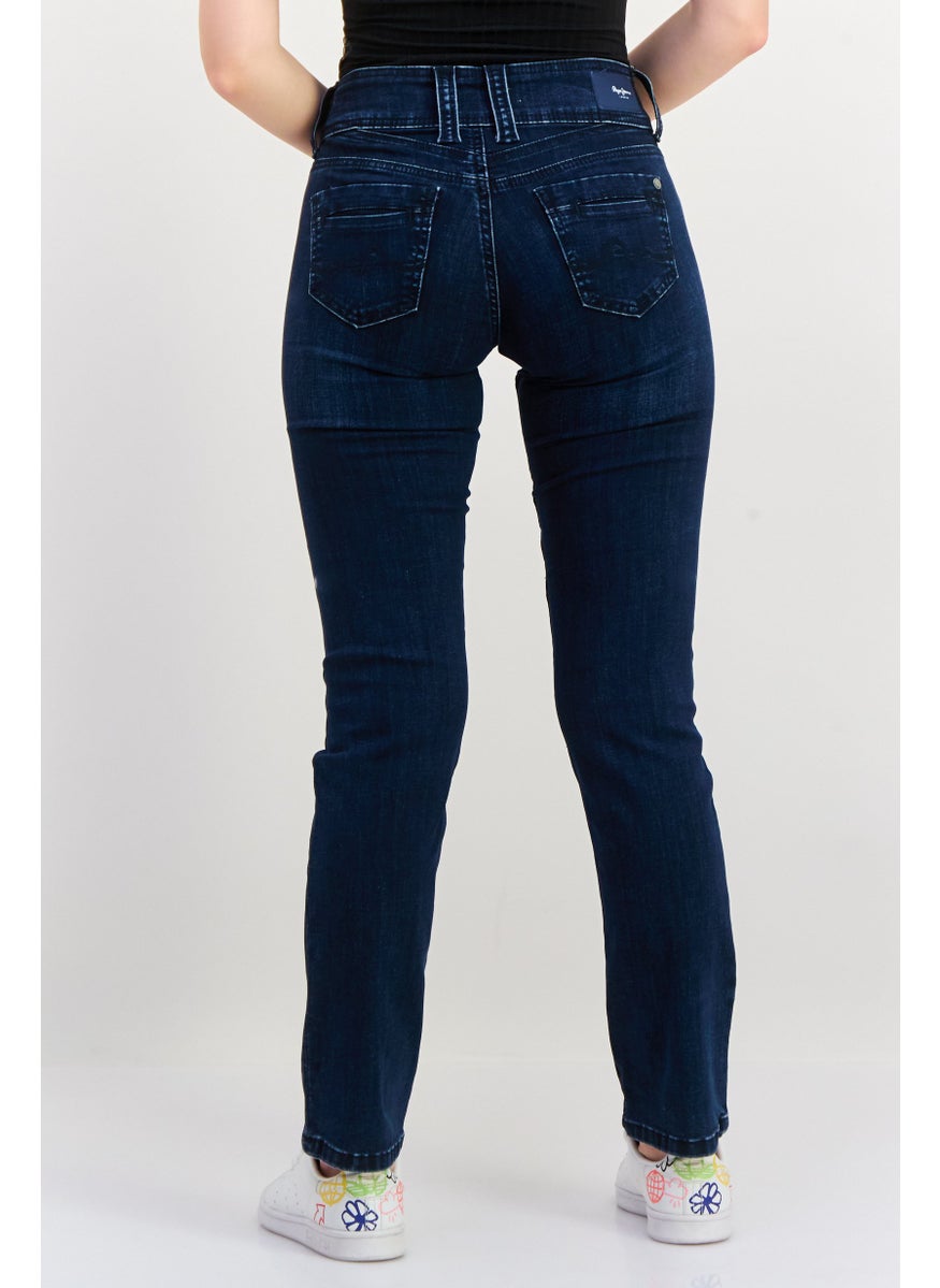 Pepe Jeans Women Straight Washed Stretchable Jeans, Dark Denim  - Image 2