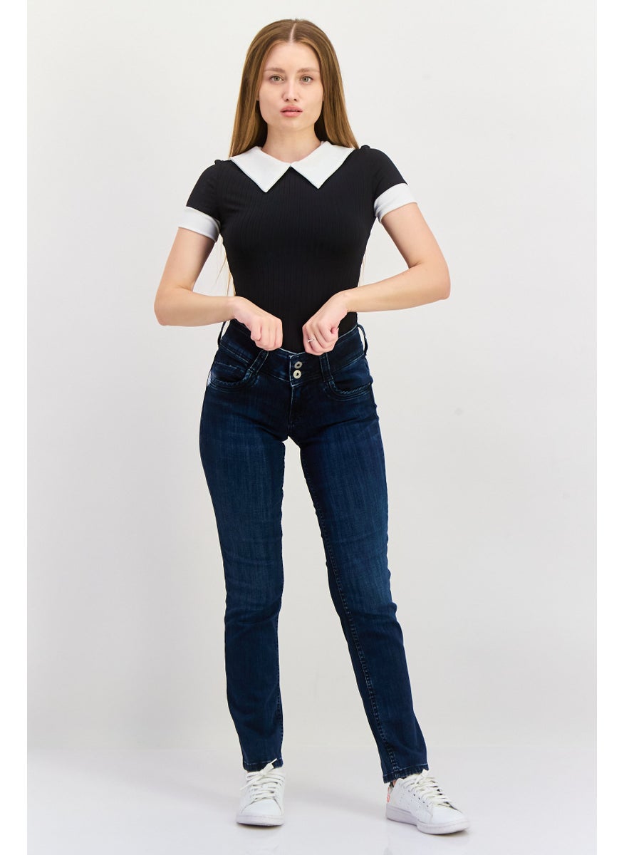 Pepe Jeans Women Straight Washed Stretchable Jeans, Dark Denim  - Image 4