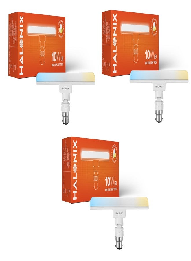 Halonix 10 Watts Trio 3-in-1 color B22d LED bulb Mini tube Light| Color- White, Off White, Yellow | Switch on-Switch off to change color| Pack of 3 - Image 1