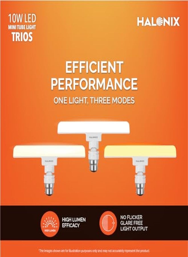 Halonix 10 Watts Trio 3-in-1 color B22d LED bulb Mini tube Light| Color- White, Off White, Yellow | Switch on-Switch off to change color| Pack of 3 - Image 4