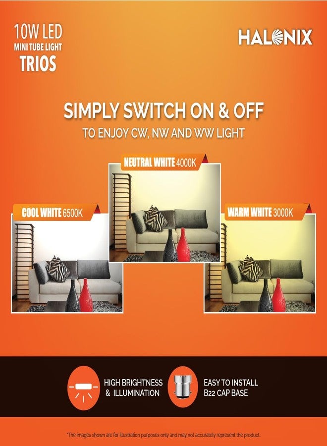 Halonix 10 Watts Trio 3-in-1 color B22d LED bulb Mini tube Light| Color- White, Off White, Yellow | Switch on-Switch off to change color| Pack of 3 - Image 5