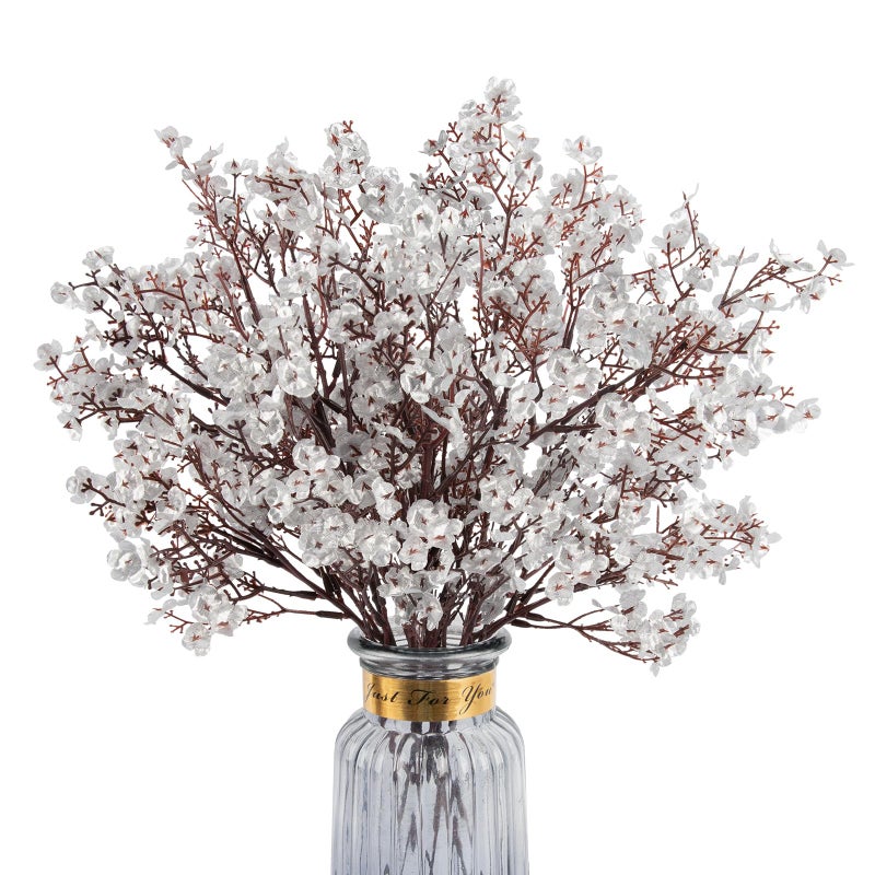 HIAGROW HIAGROW Babys Breath Artificial Flowers  8 Bundles Real Touch Silvery Fake Flowers Burgundy Silk Flowers Bulk for Vase Home Office Wedding Christmas Indoor Outdoor Centerpiece Table Party Decorations - Image 1