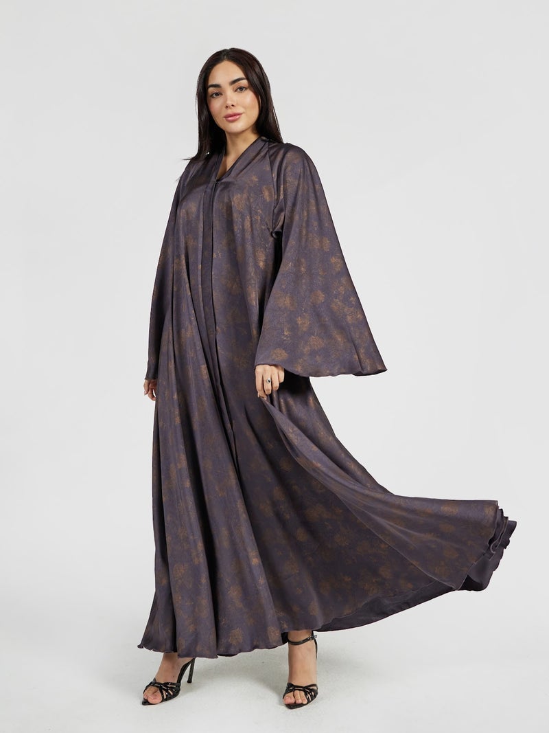Reem Abayas Luxury Metallic Bronze & Charcoal Jacquard Pattern Abaya - Image 2