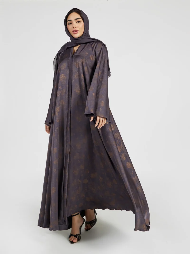 Luxury Metallic Bronze & Charcoal Jacquard Pattern Abaya