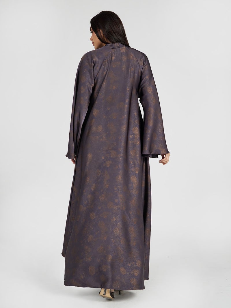 Reem Abayas Luxury Metallic Bronze & Charcoal Jacquard Pattern Abaya - Image 4