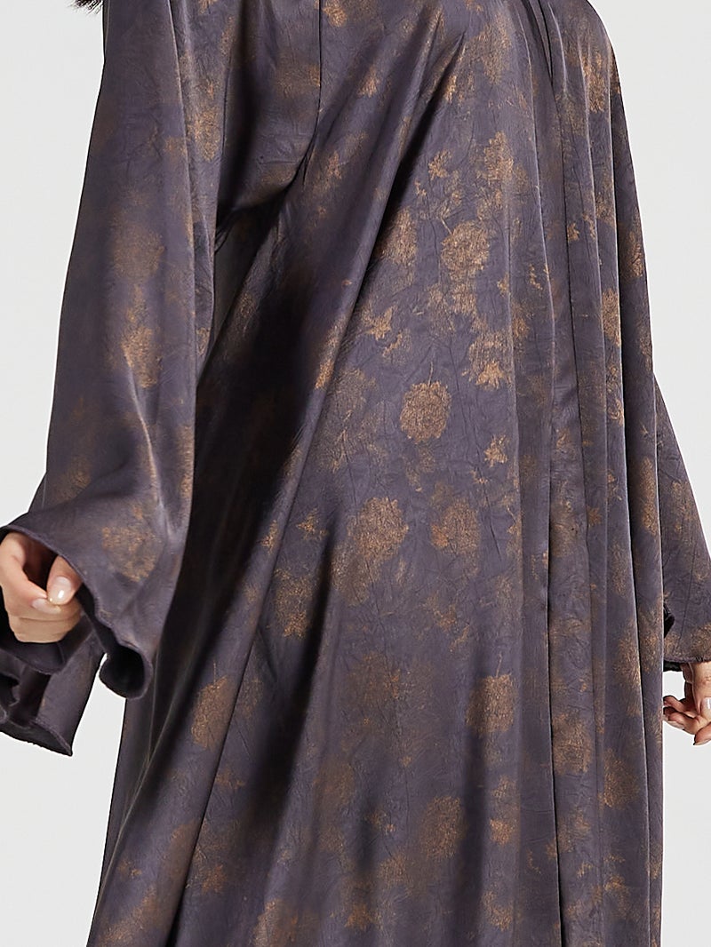 Reem Abayas Luxury Metallic Bronze & Charcoal Jacquard Pattern Abaya - Image 3