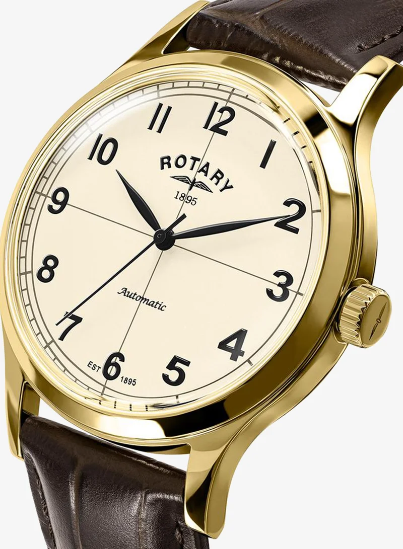 Rotary Rotary Men's 1895 Automatic Gold Plated Stainless Steel Brown Leather Strap Watch - RGS10082/03