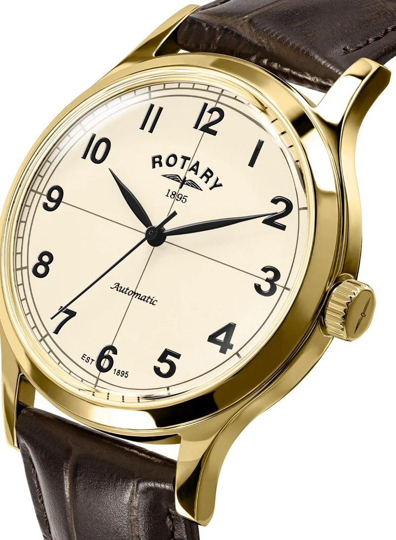 Rotary Men's 1895 Automatic Watch, 40 mm, Champagne Dial, Brown Leather Strap