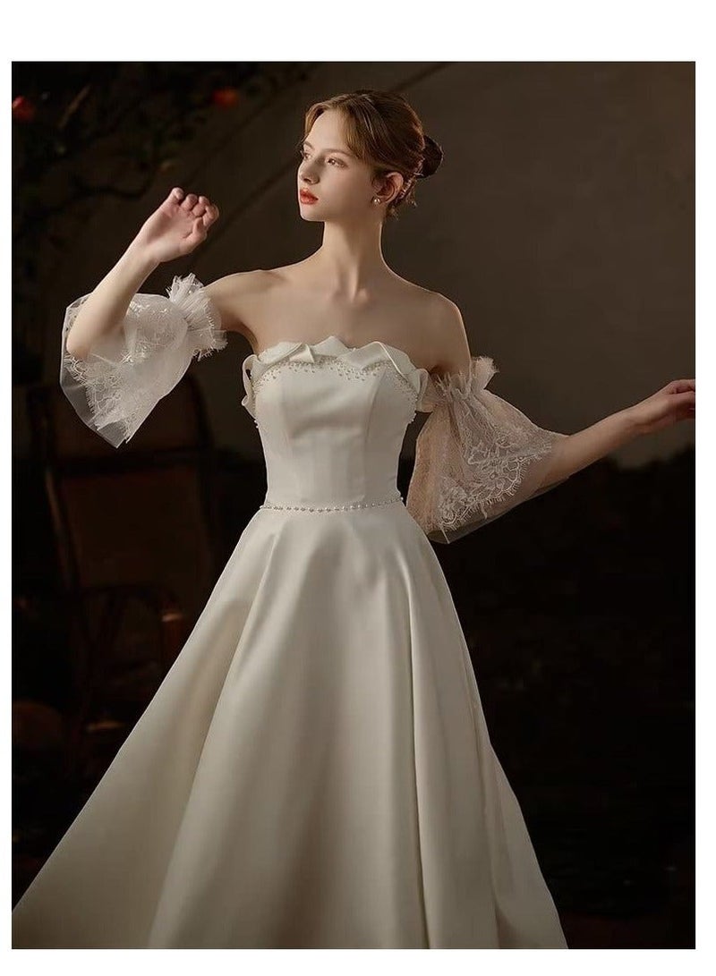 Captaintech Bridal Lace Gloves, Ladies Lace Gloves, White Pearl Tulle Wedding Gloves Summer Floral Courtesy for Women Hallowmas, Opera Prom, Party Costume Accessory, Party Dressy Favors - Image 4