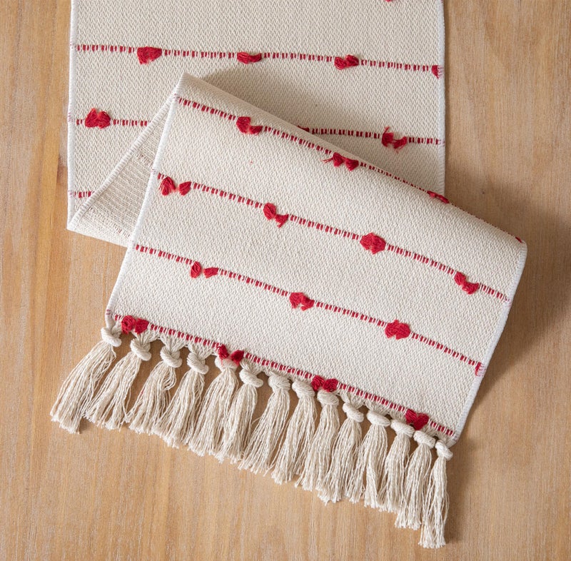 Caflife Christmas Valentines Table Runner 90 Inchs Long for Farmhouse Room Home Valentine's Day Decorations, Boho Red Table Runner, Natural Cotton Woven for Holiday Kitchen and Dining Table Decor - Image 5