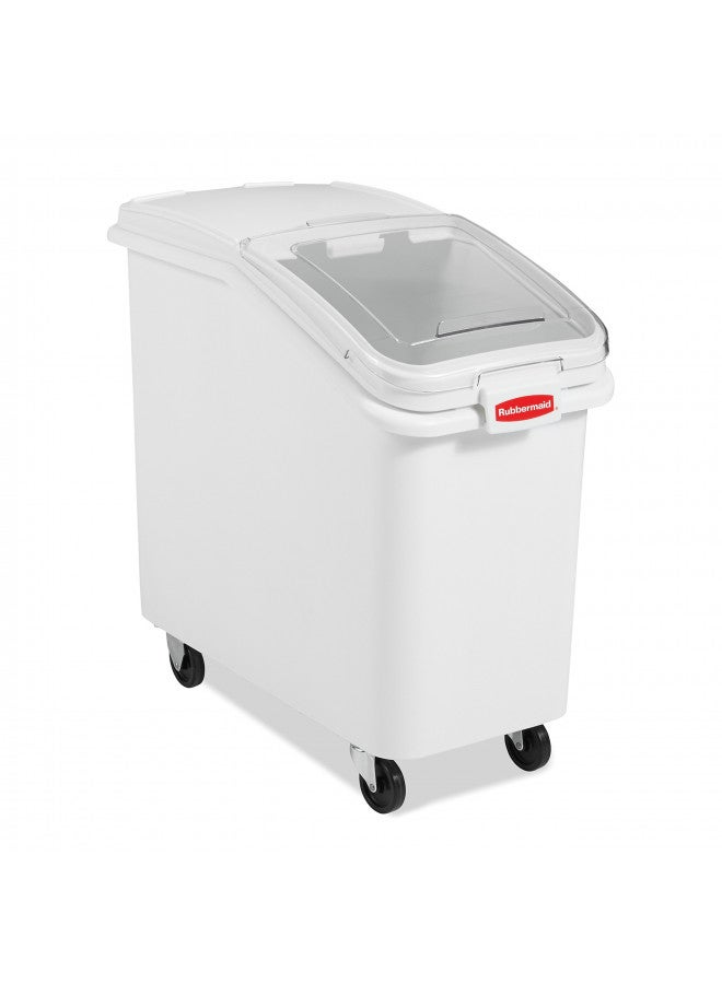Rubbermaid Commercial Products Rubbermaid Commercial Products ProSave Shelf-Storage Ingredient Bin With Scoop, 500-cup capacity, Plastic, White, Sliding Lid, Container with Wheels for Kitchen/Restaurant Food Organization 