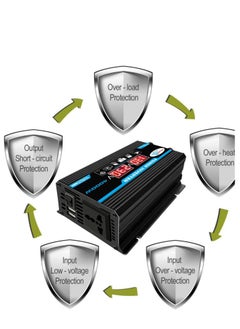 Generic 4000W Car Power Inverter DC 12V to AC 220V Converter Modified Sine Wave Inverter High Frequency Watt Power Charger Inverter with Dual USB Port Battery Clips Display Screen  - Image 4
