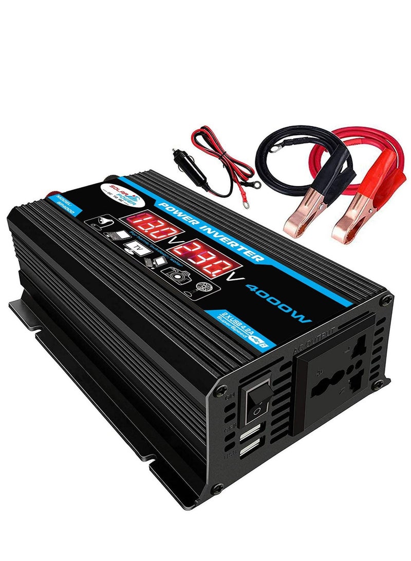 4000W Car Power Inverter DC 12V to AC 220V Converter Modified Sine Wave Inverter High Frequency Watt Power Charger Inverter with Dual USB Port Battery Clips Display Screen and Cooling Fan - Image 1