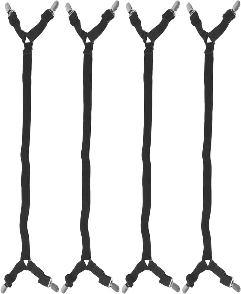 Zerodeko Adjustable Non-Slip Bed Sheet Retainer Straps with Clips, Elastic Bedsheet Fasteners for Fitted Sheets, Secure Mattress Holders for Home Bedding, 4pcs Black - Image 1