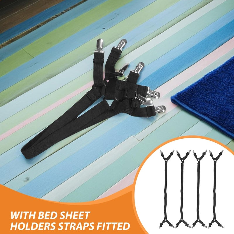Zerodeko Adjustable Non-Slip Bed Sheet Retainer Straps with Clips, Elastic Bedsheet Fasteners for Fitted Sheets, Secure Mattress Holders for Home Bedding, 4pcs Black - Image 5