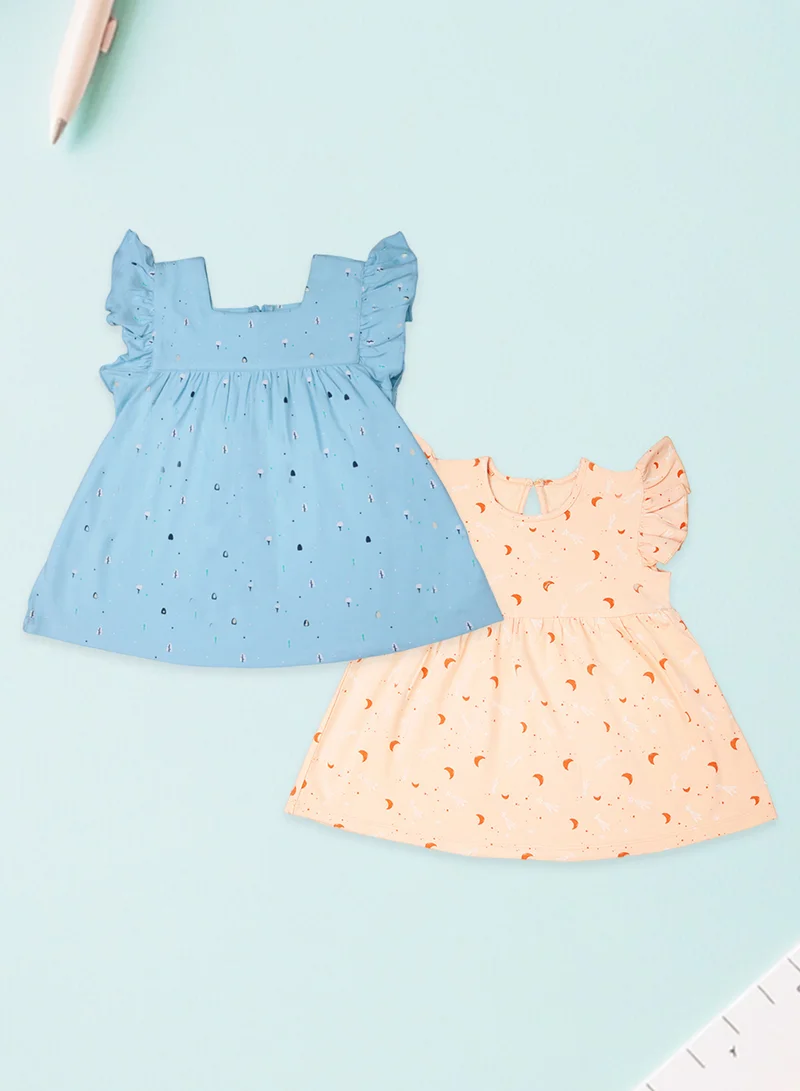 لؤي فستان LUAY للفتيات الصغيرات فائق النعومة مصنوع من الخيزران بنسبة 100% - فستان صيفي بأكمام مكشكشة للأطفال الصغار والرضع بألوان احتفالية، عبوة من قطعتين