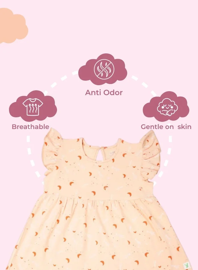 Luay peach and blue Ultra-Soft 100% Bamboo Baby Girl Dress Pack of 2 – Ruffled Sleeve Toddler Sundress, Breathable & Skin-Friendly, Festive Colors for Infants & Kids for Women | Best Price UAE