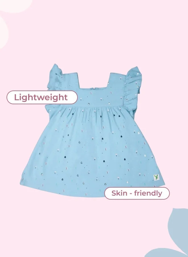 Luay peach and blue Ultra-Soft 100% Bamboo Baby Girl Dress Pack of 2 – Ruffled Sleeve Toddler Sundress, Breathable & Skin-Friendly, Festive Colors for Infants & Kids for Women | Best Price UAE