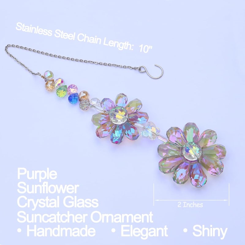 Pedobo Crystal Flower Suncatcher Hanging Ornament, Rainbow Maker Window Sun Catcher Indoor Outdoor Patio Garden Decor (Purple) - Image 1