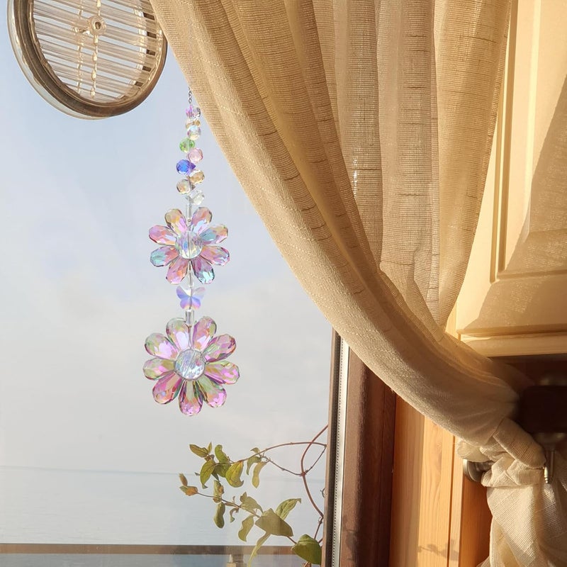 Pedobo Crystal Flower Suncatcher Hanging Ornament, Rainbow Maker Window Sun Catcher Indoor Outdoor Patio Garden Decor (Purple) - Image 2