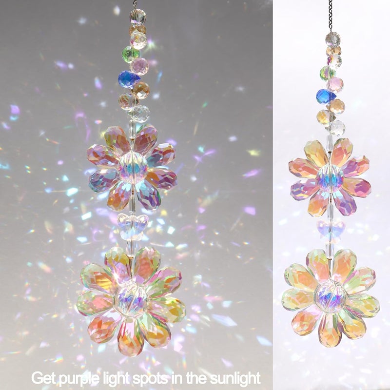 Pedobo Crystal Flower Suncatcher Hanging Ornament, Rainbow Maker Window Sun Catcher Indoor Outdoor Patio Garden Decor (Purple) - Image 5