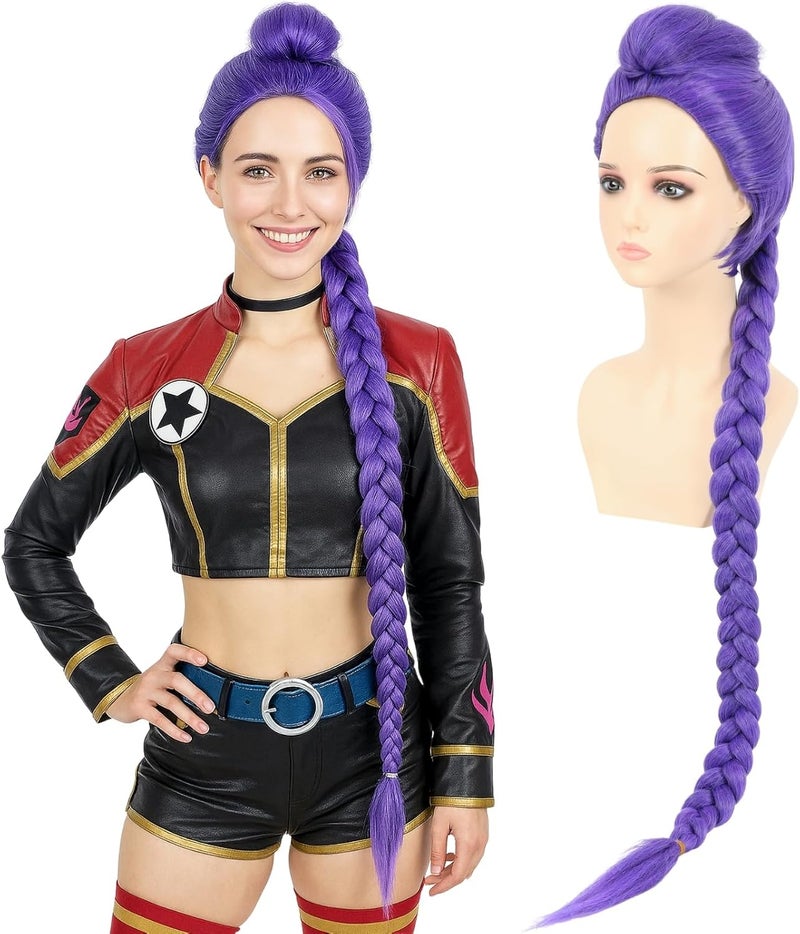 morvally Womens 47 Inches Purple Long Braided Ponytail Wig Anime Cosplay Wigs for Women Halloween Costume Party Purple Adults