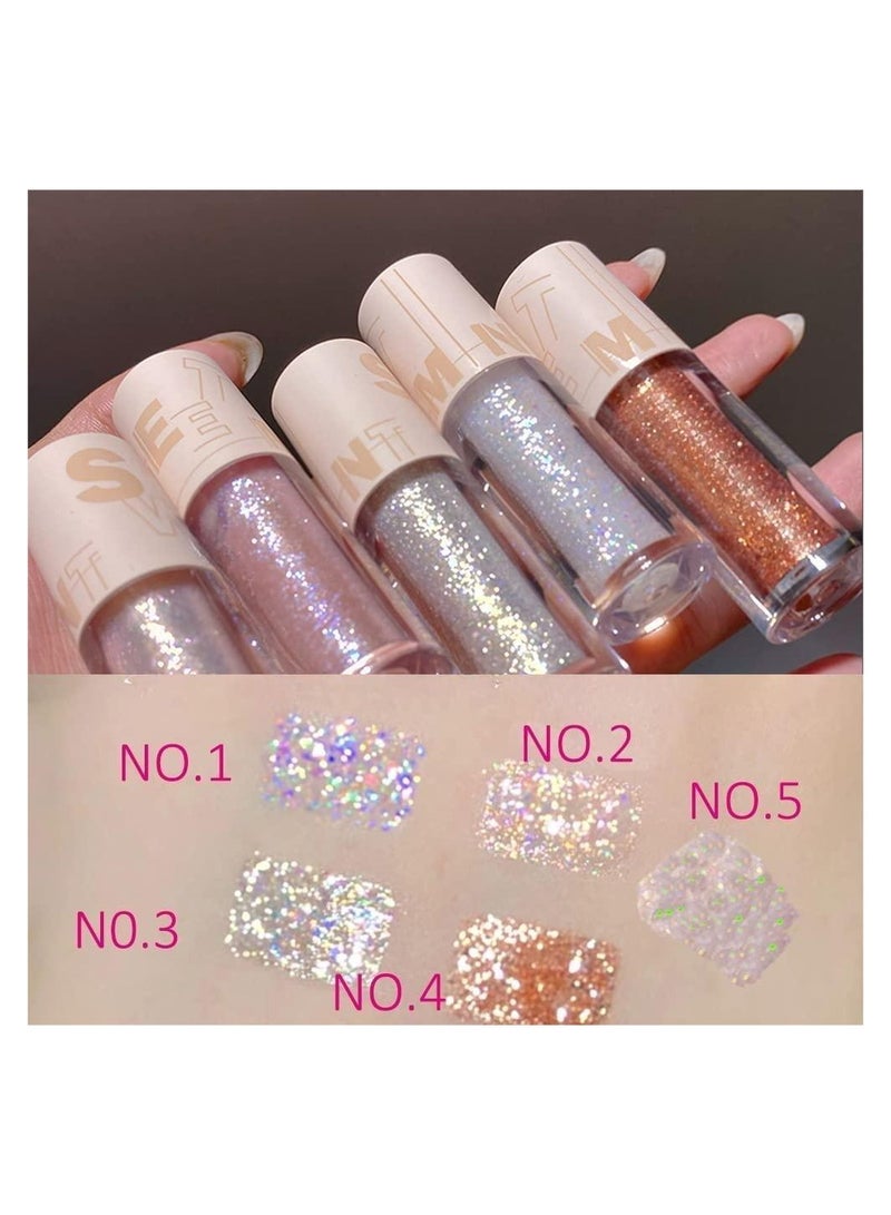 SYOSI 5 Pcs Liquid Glitter Eyeshadow - Shimmer Eye Shadow Gel Kit - Sparkling Metallic High Pigmented Glitter Eye Shadow, Quick Drying Long Lasting Creates High-Impact Multi Dimensional Beauty Eye Looks - Image 2