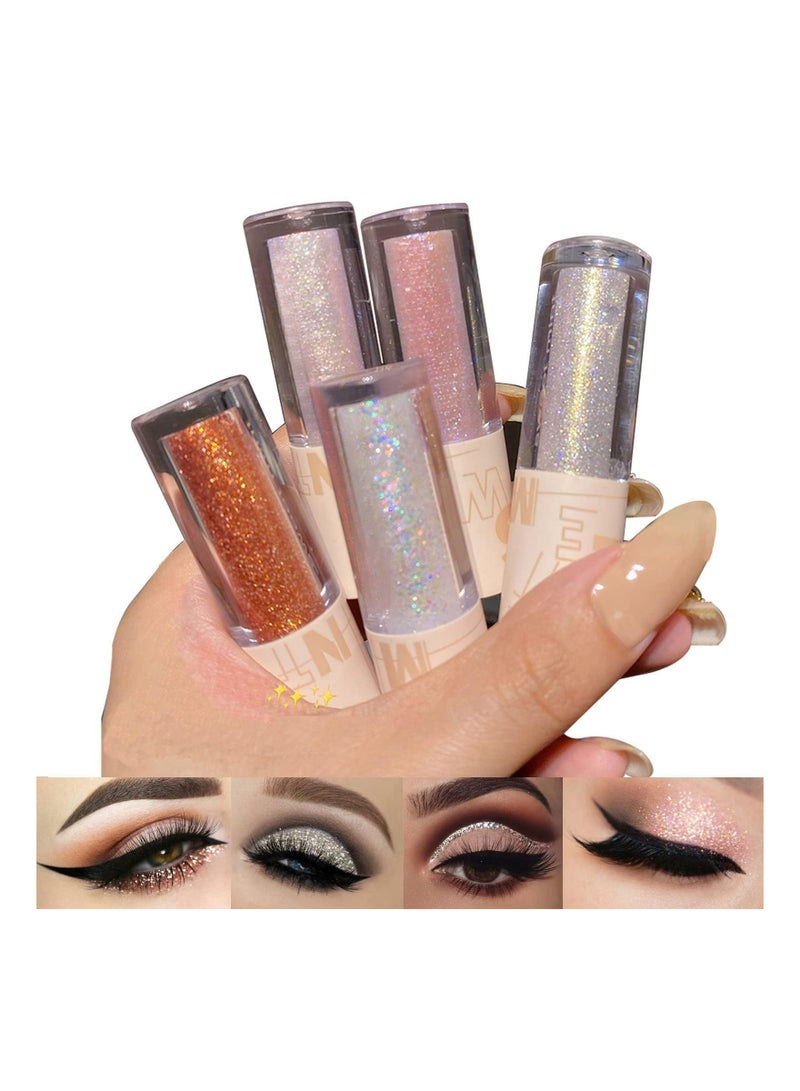 SYOSI 5 Pcs Liquid Glitter Eyeshadow - Shimmer Eye Shadow Gel Kit - Sparkling Metallic High Pigmented Glitter Eye Shadow, Quick Drying Long Lasting Creates High-Impact Multi Dimensional Beauty Eye Looks - Image 1