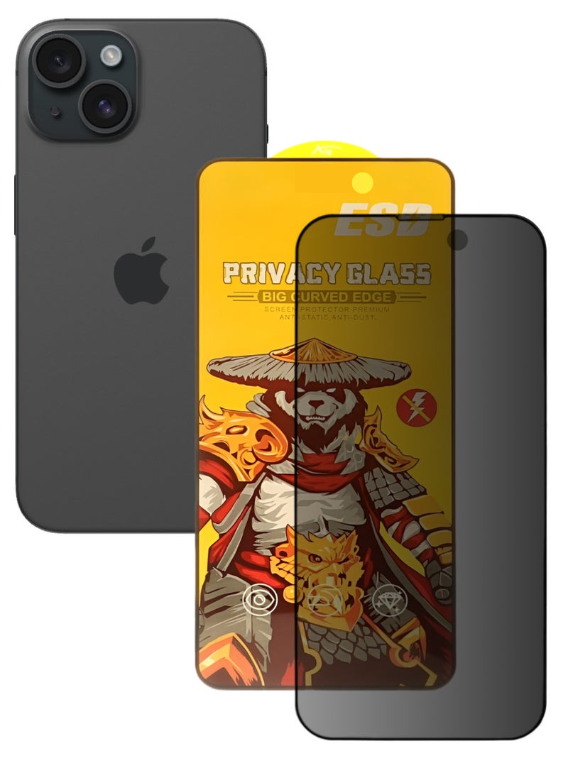 ESD Tempered Dustproof Privacy Glass Screen Protector Compatible For iPhone 15 Plus - Image 1