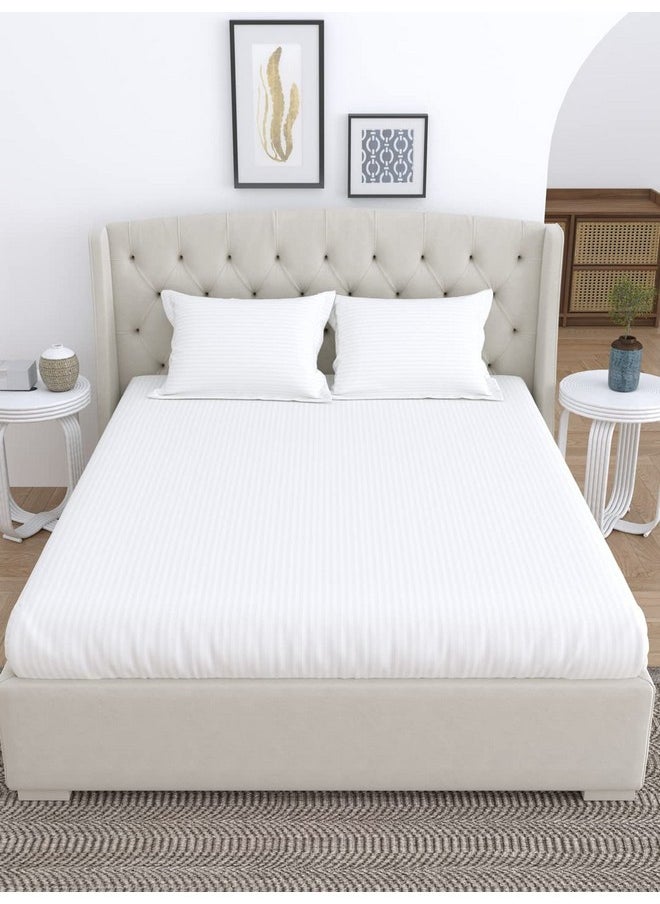 LINENWALAS LINENWALAS 100% Certified Cotton Bedsheet with 2 Pillowcase 210 TC King Size Bedsheet, Fade-Resistant Soft & Hypoallergenic Hotel Quality Flat Bedsheet (108x108 Inches/White)  - Image 1