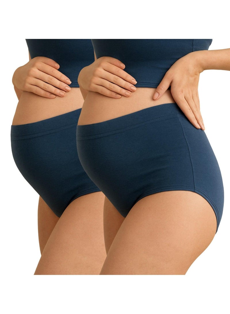 TUMMY Pack of 2 High Waist Bamboo Cotton Pregnancy Pants with Full Belly Support Comfty Breathable for Women Panties - Image 1