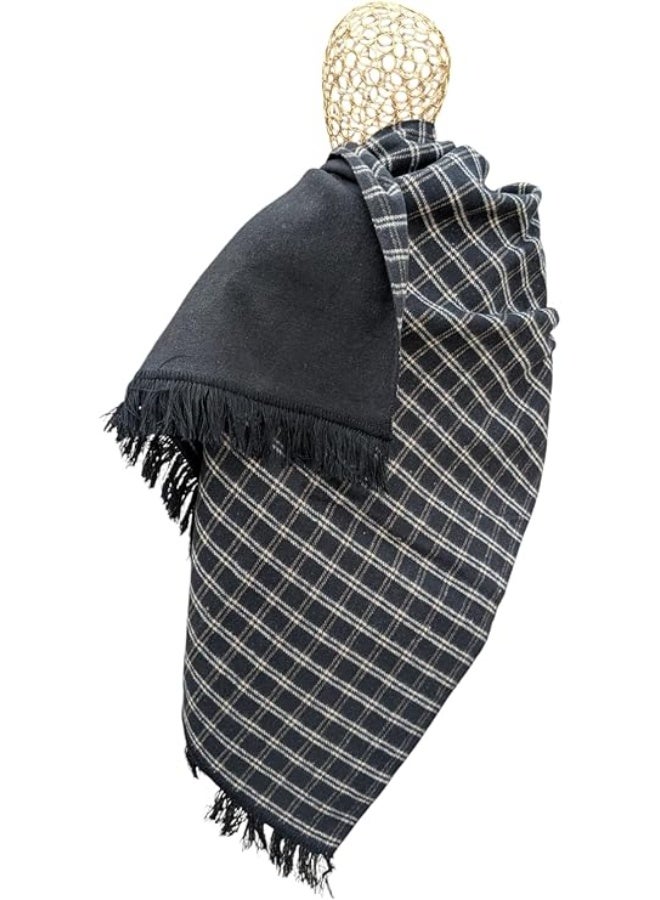 شال صوف وجهين ( وجهه سادة . ووجهة كاروهات ) كبير طول 180 سم * عرض 70 سم . لتدفئة اكثر . للرجال والنساء - Image 1