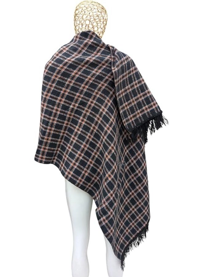 شال صوف وجهين ( وجهه سادة . ووجهة كاروهات ) كبير طول 180 سم * عرض 70 سم . لتدفئة اكثر . للرجال والنساء - Image 2