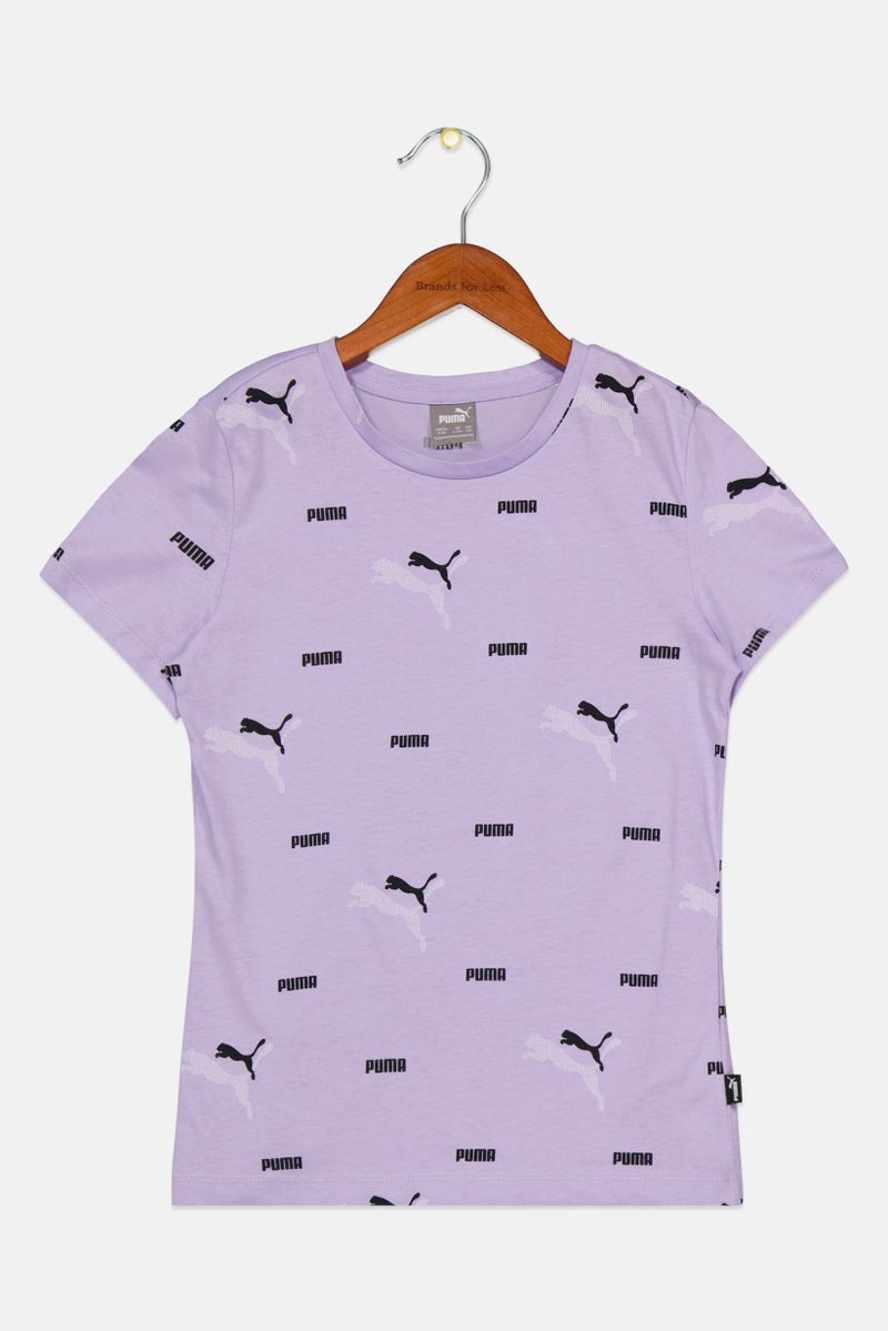 PUMA Kids Girl Sportswear Fit Brand Logo Outdoor T-shirt, Lavender - Image 1