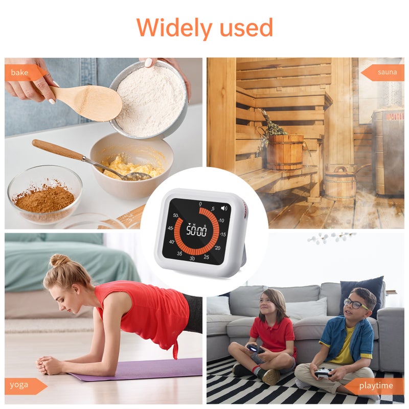 Digital Productivity Timer Visual Count Up/Down Function Magnetic Rechargeable Clock with Stand and Large LED Display Silent Operation Volume Adjustable Kids Time Management Tool for Testing Exercise Game Teaching Learning Kitchen Cooking - Image 3