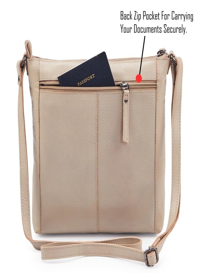 Cochoa Leather Crossbody Bags for Women Small Genuine Nappa Purse Multi-Zip Travel Sling Shoulder Handbag Adjustable Strap (Beige Nappa) - Image 4