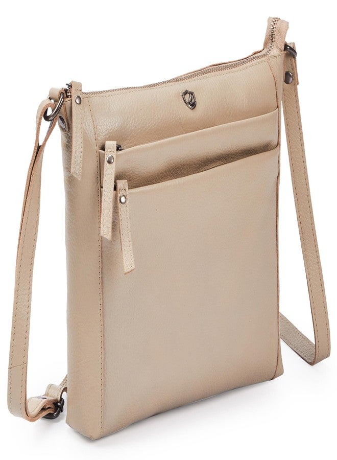 Cochoa Leather Crossbody Bags for Women Small Genuine Nappa Purse Multi-Zip Travel Sling Shoulder Handbag Adjustable Strap (Beige Nappa) - Image 1