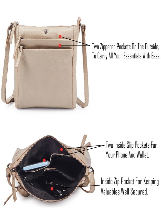 Cochoa Leather Crossbody Bags for Women Small Genuine Nappa Purse Multi-Zip Travel Sling Shoulder Handbag Adjustable Strap (Beige Nappa) - Image 3