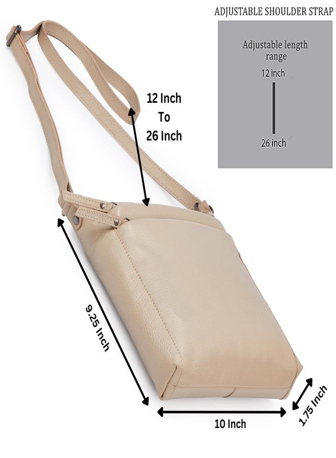 Cochoa Leather Crossbody Bags for Women Small Genuine Nappa Purse Multi-Zip Travel Sling Shoulder Handbag Adjustable Strap (Beige Nappa) - Image 2