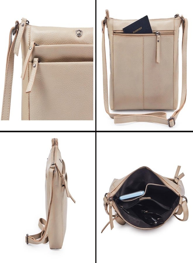 Cochoa Leather Crossbody Bags for Women Small Genuine Nappa Purse Multi-Zip Travel Sling Shoulder Handbag Adjustable Strap (Beige Nappa) - Image 5