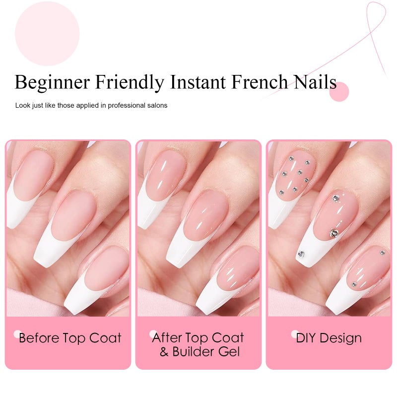 Canvalite French Tip Press on Nails Gel Nail Tips - 300Pcs Pre-Colored Quick and Easy Fake Nails with Designs Coffin Nails Tips Press on Nails Long DIY Nail Extensions, Pink White - Image 2