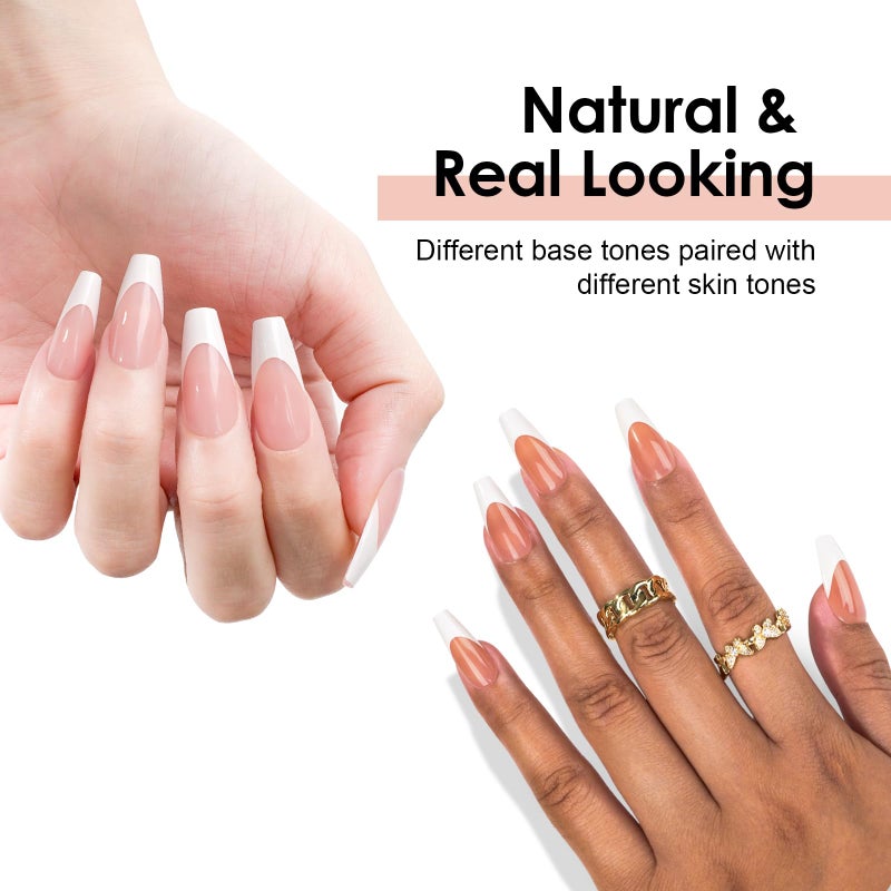 Canvalite French Tip Press on Nails Gel Nail Tips - 300Pcs Pre-Colored Quick and Easy Fake Nails with Designs Coffin Nails Tips Press on Nails Long DIY Nail Extensions, Pink White - Image 3