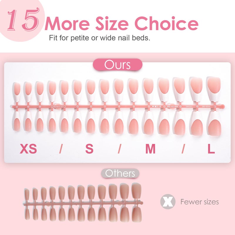 Canvalite French Tip Press on Nails Gel Nail Tips - 300Pcs Pre-Colored Quick and Easy Fake Nails with Designs Coffin Nails Tips Press on Nails Long DIY Nail Extensions, Pink White - Image 5