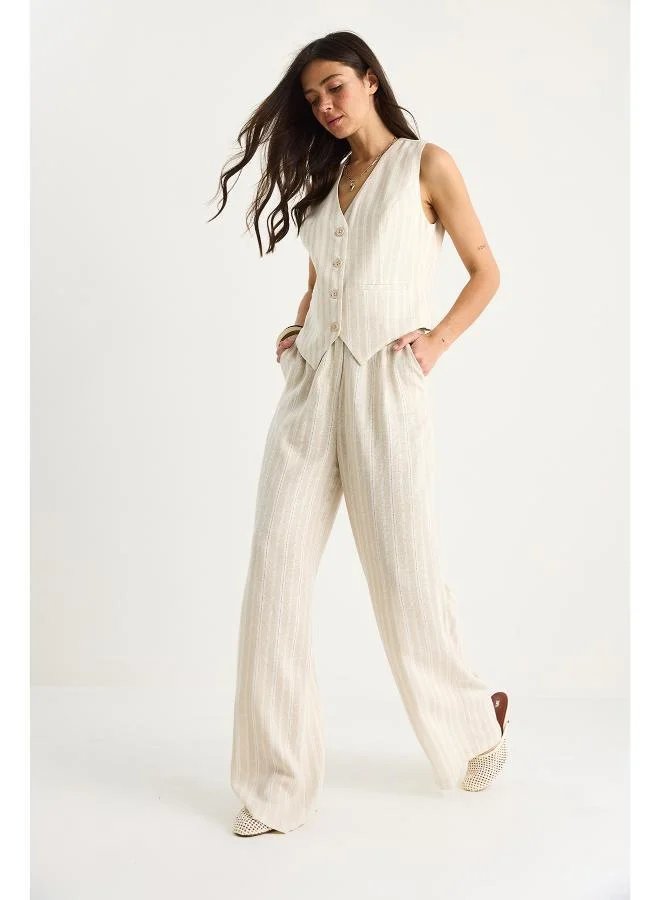 Ginger  Button Up Relaxed Fit Vest & Pant Coord Set for Women | Best Price UAE